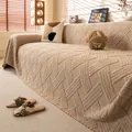 Funda de sofá beige gruesa de forro polar sherpa con textura geométrica en relieve - 180x130cm / café