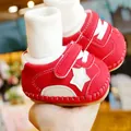 Red baby walking shoes with white star patch and soft soles, includes matching white socks - Size 11 (Inner Length 11) / Red