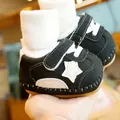 Winter infant soft sole walker shoes with star pattern and warm fleece lining for babies - Size 11 (Inner Length 11) / Black