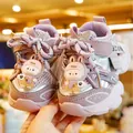 Pink and purple toddler walking shoes with a cute cartoon rabbit and anti-slip soft sole - EU 17 / Purple