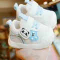 Ademende baby wandelschoenen met panda ontwerp en antislip zachte zool in wit en blauw - Maat 16 (Binnenlengte 12.5) / Blauw