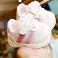 Pink and white mesh baby toddler walking shoes with breathable non-slip soft soles - Size 17 (Inner Length 12.5cm) / Pink
