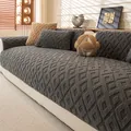 Copridivano in peluche grigio scuro con motivo a rombi e cuscini coordinati - 70*70cm / Bordo Dritto Semplice - Nero