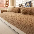 Copridivano in peluche spesso antiscivolo color cammello con trama a rombi e cuscini - 70*70cm / Bordo Dritto Semplice - Caffè