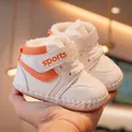 Winter baby walking shoes with white faux fur lining and non-slip soft soles - Size 14 (Inner Length 10.5CM) / Orange Red