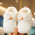 Plush white baby girl walking shoes with heart embroidery and soft anti-slip soles - Size 14 / Off White