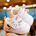 Pink and white soft-sole baby walking shoes with cartoon rabbit ears and velcro strap - Size 16 (Inner Length 12cm) / Pink