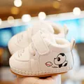 Fleece-lined baby walker shoes with panda design and non-slip soft soles for winter - Size 14 (Inner Length 10.5CM) / Off White