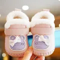 Pink fleece infant walking shoes with warm faux shearling lining and non-slip sole - Size 14 (Inner Length 10.5cm) / Pink