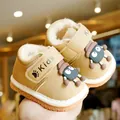 Winter fleece toddler shoes in khaki with cute spider decor and non-slip rubber soles - Size 15 / Khaki