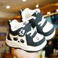 Winter fleece toddler shoes with panda cartoon design and non-slip soles for babies - Size 16 (Inner Length 12cm) / Black