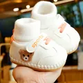 Cute white baby walking shoes with bear embroidery and soft non-slip soles for infants - Size 13 (Inner Length 10.5CM) / Orange Red