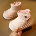 Pink quilted toddler snow boots with warm faux fur lining and non-slip thick soles - Size 22 (Inner 13cm) / Pink