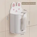 White rabbit-shaped wall-mounted tissue box holder with cute pink ears for bathroom - Rabbit Style / Creamy White