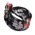 Breites, schwarzes Haarband mit Blumenmuster und Draht für Damen, Turban-Stil - Schwarzes Blumenmuster