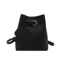 Minimalist black lychee texture bucket bag with puppy charm and silver buckle - Black