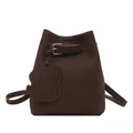 Brown litchi texture mini bucket bag with a cute dog charm and crossbody strap - Brown