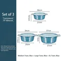 3-pack of transparent blue washbasins in medium, large, and extra-large PP plastic sizes - Medium Large and Extra Large Translucent Blue