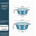 Set of two transparent blue washbasins with handles in medium and large sizes - Medium and Large Translucent Blue