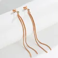Pendientes de borla de acero de titanio oro rosa con diamante único y cadenas dobles - Oro rosa