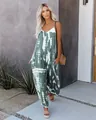 Combinaison d'été tie-dye gris et blanc pour femmes avec bretelles et jambes larges - S / Vert Gris