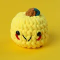 Handmade yellow crochet fruit pendant with cute face and leaf for creative keychain - Yellow Pumpkin Doll (ice Pop)