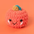 Handmade chunky yarn knitted orange persimmon plush keychain with a cute smiling face - Orange Pumpkin Doll (ice Pop)