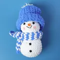 Cute handmade crochet snowman plush toy keychain with blue knitted hat and scarf - Blue Snowman Doll (Ice Strip Yarn)