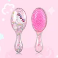 Pink transparent unicorn detangling hairbrush with colorful flowing sequins and glitter - Unicorn Small Oval (8156T)