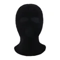 Winter thermal 3-hole knitted balaclava mask for cycling and skiing in solid black color - 3-Hole Design / Black