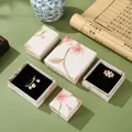 Pink cherry blossom jewelry gift box with black velvet lining for rings and brooches - Lausanne Beige Pattern / 5X5X3cm