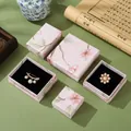 Pink floral jewelry gift box set with black velvet lining for necklaces and brooches - Apricot Pink / 5X5X3cm