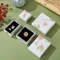 Floral print jewelry box with black velvet lining for necklaces and rings - Butterfly Blue / 5X5X3cm