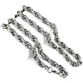 Detail of silver twisted rope chain necklace with secure lobster clasp on white background - 10mm Width Lobster Clasp / 60CM