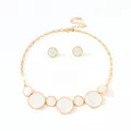 Elegant gold and white enamel jewelry set featuring round necklace and earrings - Earrings+Necklace
