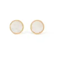 Minimalist gold-edged round stud earrings with white marble texture and beaded detail - Earrings