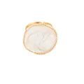 Vintage gold ring featuring a white marble drip oil round charm with beaded edge - Ring