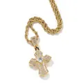 Collana con ciondolo a croce hip-hop dorata con zirconi cubici scintillanti - Catena 3mm / Pendente Piccolo Oro (NPT2052)