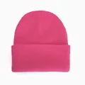 Classic hot pink ribbed knit beanie hat with wide fold-over cuff for winter warmth - Rose Red