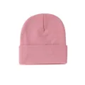 Gestrickte Beanie-Mütze in Rosérosa mit klassischem Rippstrick-Umschlag für den Winter - S / Altrosa