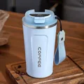 Light blue smart insulated coffee mug with LED temperature display and carry strap - Blue Smart Lid With Lanyard