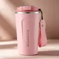 Pink 304 stainless steel insulated coffee tumbler with portable carry strap - Pink Normal Lid With Lanyard