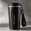 Matte black stainless steel coffee tumbler with carrying strap and leak-proof lid - Black Normal Lid With Lanyard