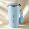 Premium blue 304 stainless steel insulated coffee tumbler with portable carry strap - Blue Normal Lid With Lanyard