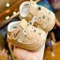 Breathable khaki infant sandals with soft non-slip soles and cute cartoon bear decor - Size 14 (Inner Length 10.5CM) / Khaki