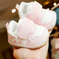 Pink and white baby walker shoes with panda pattern and non-slip soft soles - Size 13 (Inner Length 10.5CM) / Pink