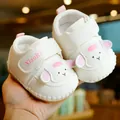 White baby walking shoes with soft non-slip soles and cute cartoon sheep decorations - Size 14 / Pink
