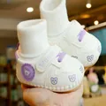 White baby socket walker shoes with purple bear print and non-slip soft rubber soles - Size 11 / Purple