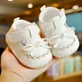 Soft-sole white infant princess shoes with sparkling glitter finish and cute bow detail - Size 13 (Inner Length 10.5CM) / Off White