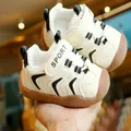 Beige infant walking shoes with black stripes and brown non-slip rubber soles - Size 16 (Inner Length 12CM) / Black